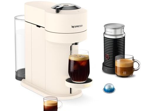 Nespresso Vertuo Next Premium Coffee and Espresso Maker by Breville with Aeroccino Milk Frother, Creamy White Dark Chrome